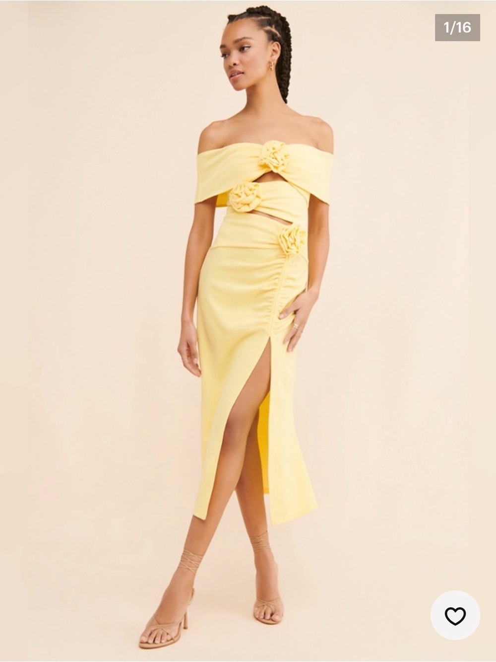 Elliat Sardinian Midi Dress Off Shoulder Yellow / Midi Dress Rosettes Front Slit